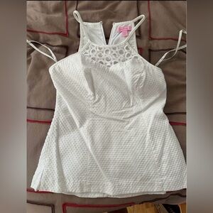 Lilly Pulitzer white Larina top. Pique with embroidery and cut outs. Size. 00